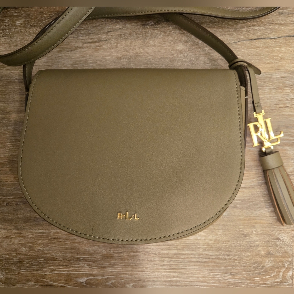 Lsuren Ralph Lauren Leather Mini Caley Saddle Bag Khaki Green - Picture 8 of 16